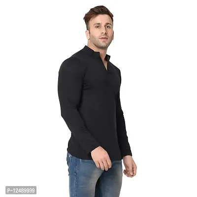 Jambul Men's 100% Pure Cotton Full Sleeves Collar Neck Casual Wear Tshirt (Black_Small)-thumb3