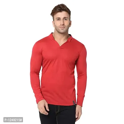 Jambul Men's 100% Pure Cotton Full Sleeves Collar Neck Casual Wear Tshirt (Red_Small)