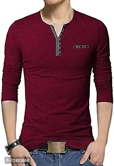 Jambul Henley Neck Cotton Regular Fit Men's Casual T-Shirts Maroon-thumb0