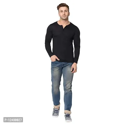 Jambul Regular Fit Trendy Cotton Henely Neck Men's Full Sleeve T-Shirt Black-thumb2