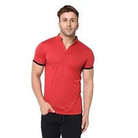 Jambul Men's 100% Pure Cotton Half Sleeves Collar Neck Casual Wear Tshirt (Red_Small)-thumb2