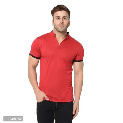 Jambul Men's 100% Pure Cotton Half Sleeves Collar Neck Casual Wear Tshirt (Red_Small)-thumb3