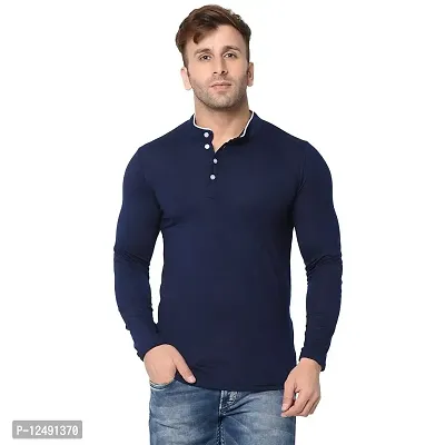 Jambul Men's Cotton Blend Regular Fit Neck Full Sleeve Casual Wear T-Shirt_Navy-thumb0