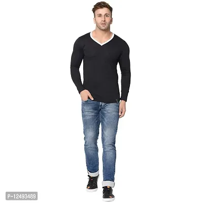 Jambul Regular Fit Men's Cotton V Neck Full Sleeve Casual T-Shirt_Black-thumb5