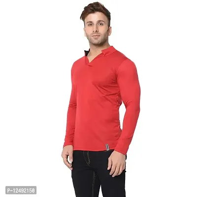 Jambul Men's 100% Pure Cotton Full Sleeves Collar Neck Casual Wear Tshirt (Red_Small)-thumb3