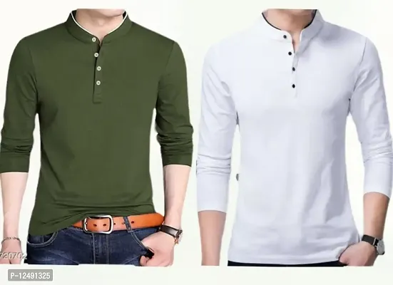 Jambul Cotton Banded Collor Stylish Full Sleeve T-Shirt Combo for Men -Pack of 2
