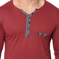 Jambul Men's Cotton Blend Regular Fit V Neck Full Sleeve Casual T-Shirt_Maroon-thumb3
