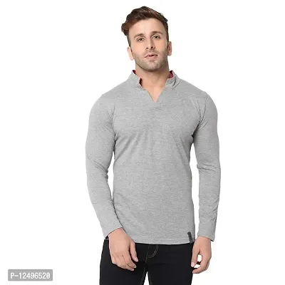 Jambul Men's 100% Pure Cotton Full Sleeves Collar Neck Casual Wear Tshirt (Grey_XXLarge)