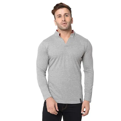 Jambul Men's 100% Pure Full Sleeves Collar Neck Casual Wear Tshirt (Grey_XXLarge)