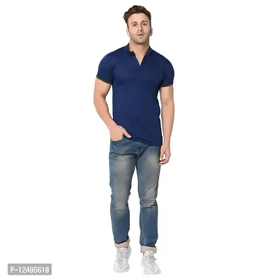 Jambul Men's 100% Pure Cotton Half Sleeves Collar Neck Casual Wear Tshirt (Navy_XXLarge)-thumb4