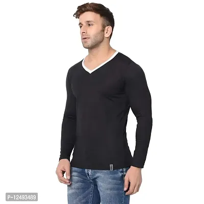 Jambul Regular Fit Men's Cotton V Neck Full Sleeve Casual T-Shirt_Black-thumb2