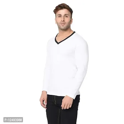 Jambul Regular Fit Men's Cotton V Neck Full Sleeve Casual T-Shirt_White-thumb2