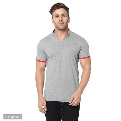 Jambul Men's 100% Pure Cotton Half Sleeves Collar Neck Casual Wear Tshirt (Grey_Large)