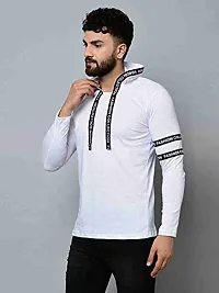 Jambul Regular Fit Cotton Men's Full Sleeve Hooded Casual T-Shirt White-thumb1