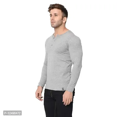 Jambul Regular Fit Trendy Cotton Henely Neck Men's Full Sleeve T-Shirt Grey-thumb3