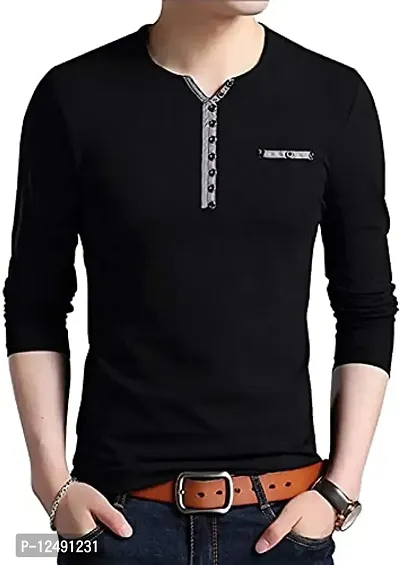 Jambul Henley Neck Cotton Regular Fit Men's Casual T-Shirts Black