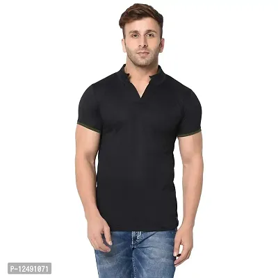 Jambul Men's 100% Pure Cotton Half Sleeves Collar Neck Casual Wear Tshirt (Black_XLarge)