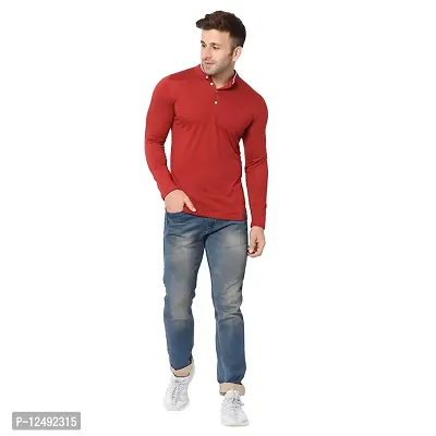 Jambul Men's Cotton Blend Regular Fit Neck Full Sleeve Casual Wear T-Shirt_Red-thumb2