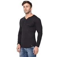 Jambul Men's Cotton Blend Regular Fit V Neck Full Sleeve Casual T-Shirt-Black-thumb1