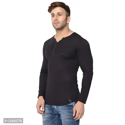 Jambul Men's Cotton Blend Regular Fit V Neck Full Sleeve Casual T-Shirt-Black-thumb2