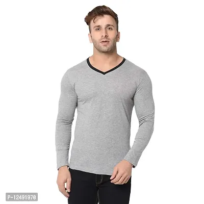 Jambul Regular Fit Men's Cotton V Neck Full Sleeve Casual T-Shirt_Grey