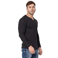 Jambul Men's Cotton Blend Regular Fit V Neck Full Sleeve Casual T-Shirt-Black-thumb2