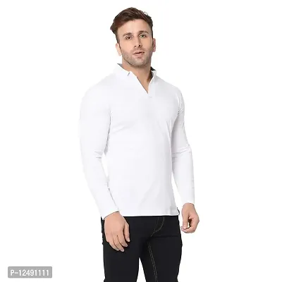 Jambul Men's 100% Pure Cotton Full Sleeves Collar Neck Casual Wear Tshirt (White_Medium)