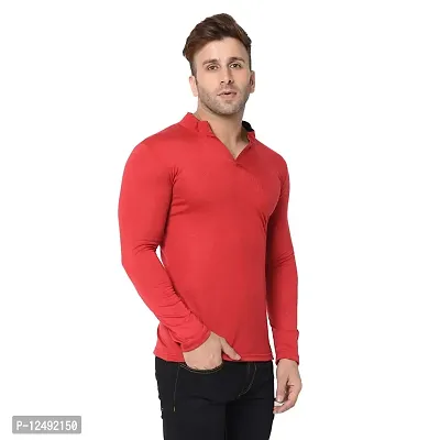 Jambul Men's 100% Pure Cotton Full Sleeves Collar Neck Casual Wear Tshirt (Red_Small)-thumb2