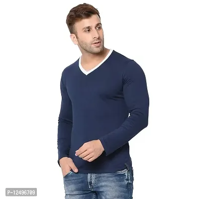 Jambul Regular Fit Men's Cotton V Neck Full Sleeve Casual T-Shirt_Navy-thumb2