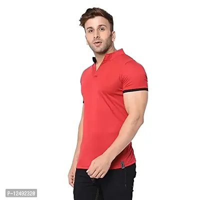 Jambul Men's 100% Pure Cotton Half Sleeves Collar Neck Casual Wear Tshirt (Red_Large)