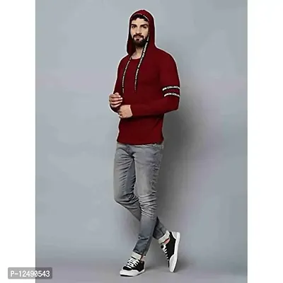 Jambul Regular Fit Cotton Men's Full Sleeve Hooded Casual T-Shirt Maroon-thumb4