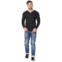 Jambul Men's Cotton Blend Regular Fit V Neck Full Sleeve Casual T-Shirt-Black-thumb3