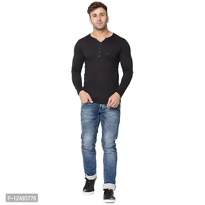 Jambul Men's Cotton Blend Regular Fit V Neck Full Sleeve Casual T-Shirt-Black-thumb4