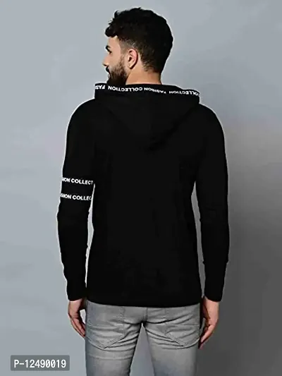 Jambul Regular Fit Cotton Men's Full Sleeve Hooded Casual T-Shirt Black-thumb3