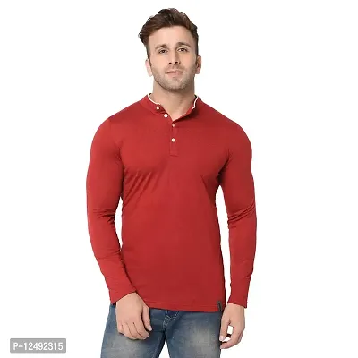 Jambul Men's Cotton Blend Regular Fit Neck Full Sleeve Casual Wear T-Shirt_Red