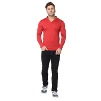 Jambul Men's 100% Pure Cotton Full Sleeves Collar Neck Casual Wear Tshirt (Red_Small)-thumb3