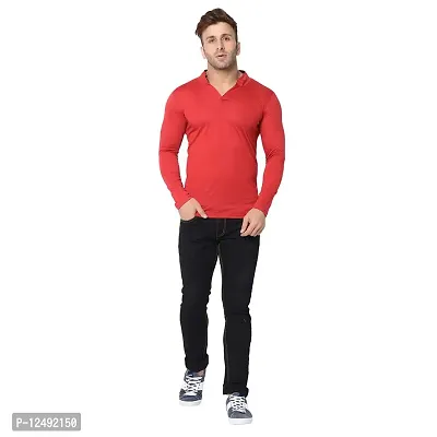 Jambul Men's 100% Pure Cotton Full Sleeves Collar Neck Casual Wear Tshirt (Red_Small)-thumb4