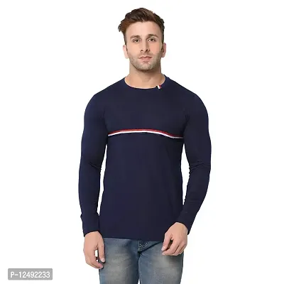 Jambul Men's Cotton Blend Regular Fit Round Neck Full Sleeve Casual T-Shirt_Navy-thumb0