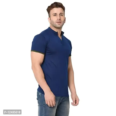 Jambul Men's 100% Pure Cotton Half Sleeves Collar Neck Casual Wear Tshirt (Navy_XXLarge)-thumb3