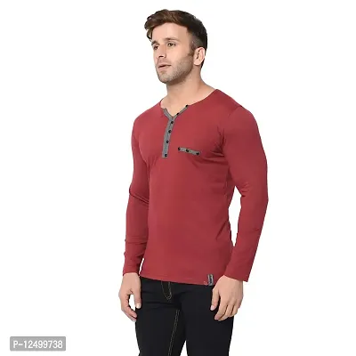 Jambul Men's Cotton Blend Regular Fit V Neck Full Sleeve Casual T-Shirt_Maroon-thumb2