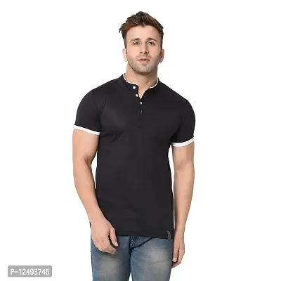 Jambul Men's Cotton Blend Regular Fit Neck Half Sleeve Casual Wear T-Shirt_Black