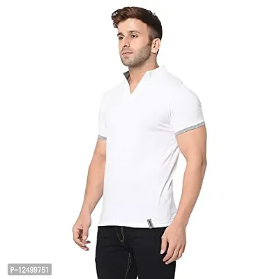 Jambul Men's 100% Pure Cotton Half Sleeves Collar Neck Casual Wear Tshirt (White_XXLarge)-thumb0
