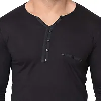 Jambul Men's Cotton Blend Regular Fit V Neck Full Sleeve Casual T-Shirt-Black-thumb4