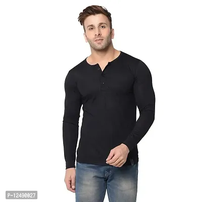 Jambul Regular Fit Trendy Cotton Henely Neck Men's Full Sleeve T-Shirt Black