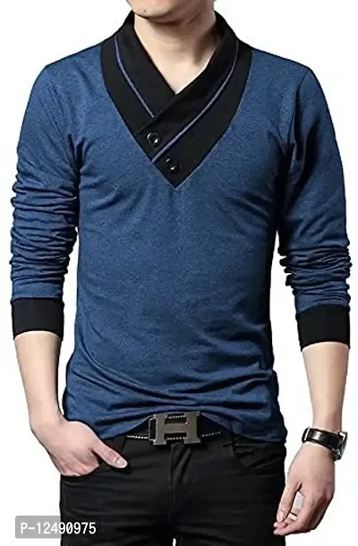 Jambul 100% Pure Cotton Men's Full Sleeve Shawl Collar Regular Fit Casual Tshirt