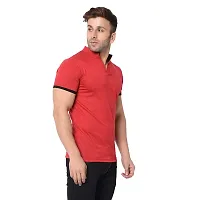 Jambul Men's 100% Pure Cotton Half Sleeves Collar Neck Casual Wear Tshirt (Red_Small)-thumb1