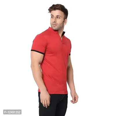 Jambul Men's 100% Pure Cotton Half Sleeves Collar Neck Casual Wear Tshirt (Red_Small)-thumb2