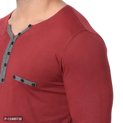 Jambul Men's Cotton Blend Regular Fit V Neck Full Sleeve Casual T-Shirt_Maroon-thumb5