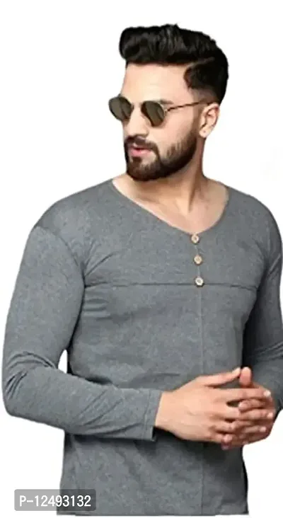 Jambul Regular Fit Men's Cotton Full Sleeve V Neck T-Shirt Dark Grey-thumb0