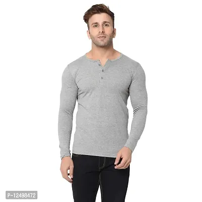 Jambul Regular Fit Trendy Cotton Henely Neck Men's Full Sleeve T-Shirt Grey-thumb0